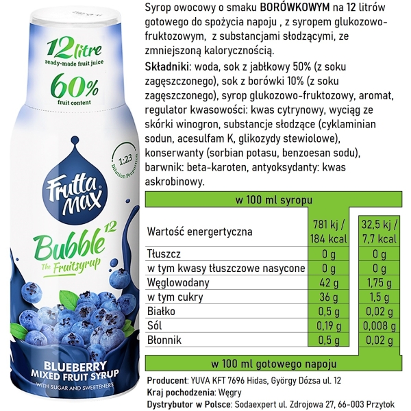 Syrop FruttaMax BORÓWKA 500 ml na 12 litrów